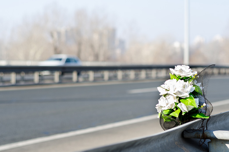 Flowers at the site of a deadly traffic accident in Wisconsin