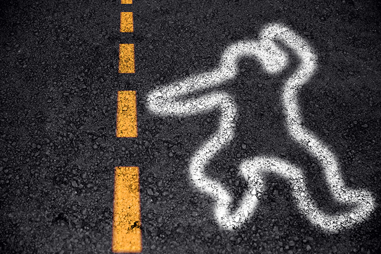 Outline of a body on a Wisconsin highway, indicating a traffic fatality