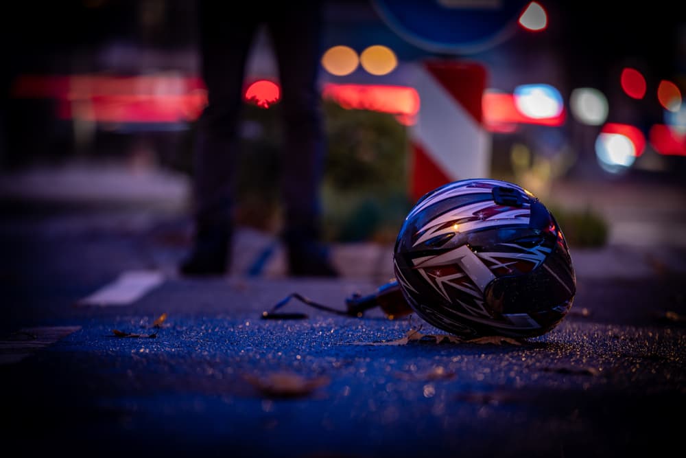 motorcycle helmet on the ground after accident