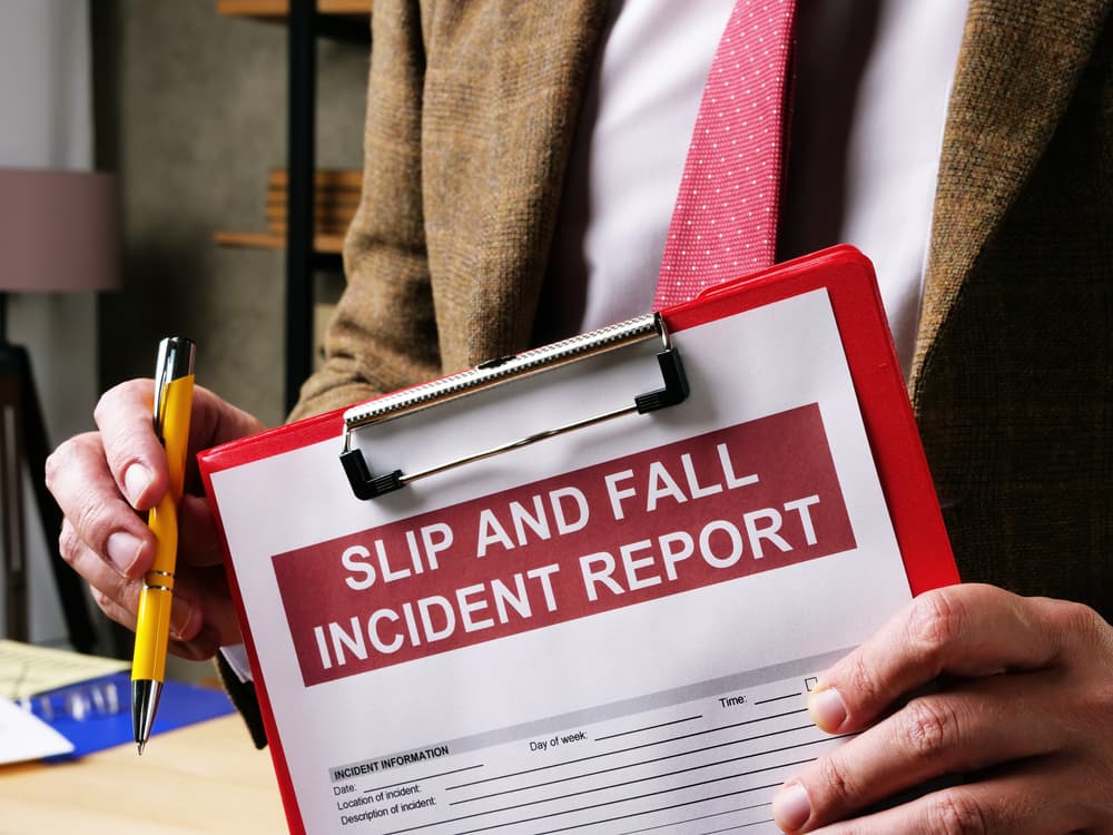 Attorney provides slip and fall incident report form.