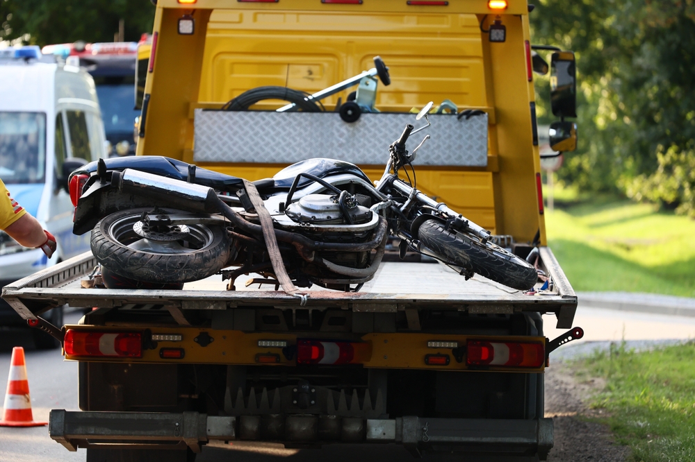 Motorcycle being towed after an accident
