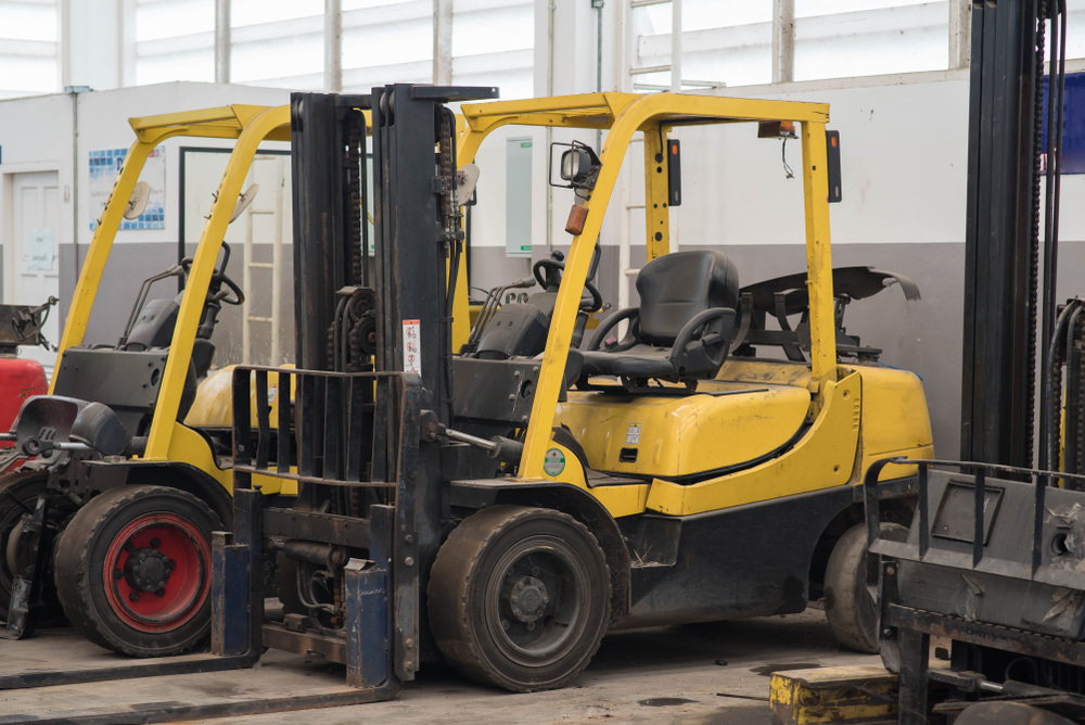 Parked forklift in warehouse