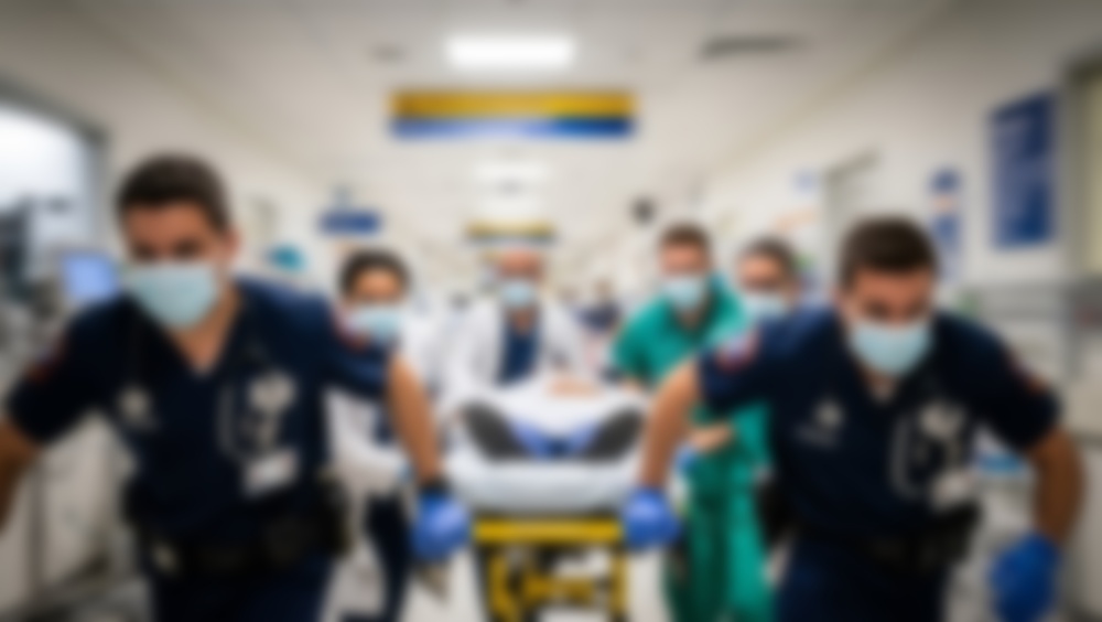 Soft-focus view of EMT arriving at emergency department