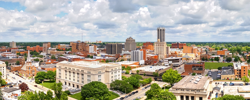 Aerial view of skyline of Springfield, IL
